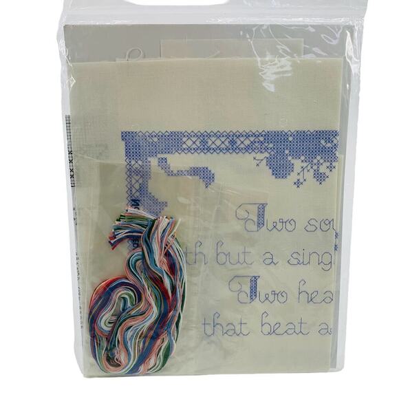 Vtg NOS 90s Needles & Hoops Marriage Themed Cross Stitch Kit “ Two Hearts” USA - Picture 2 of 7